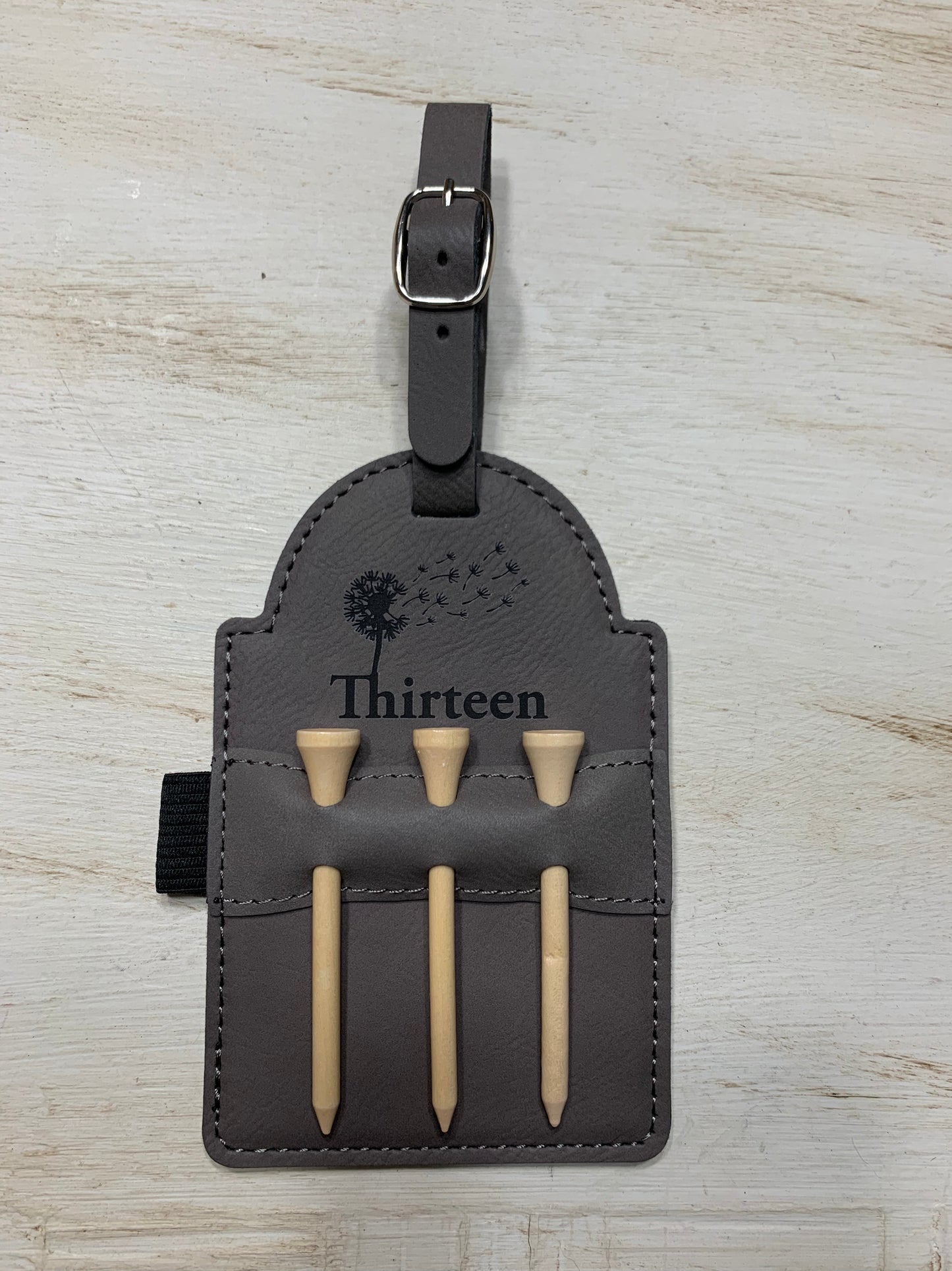 Grey Leather Golf Bag Tee Holder