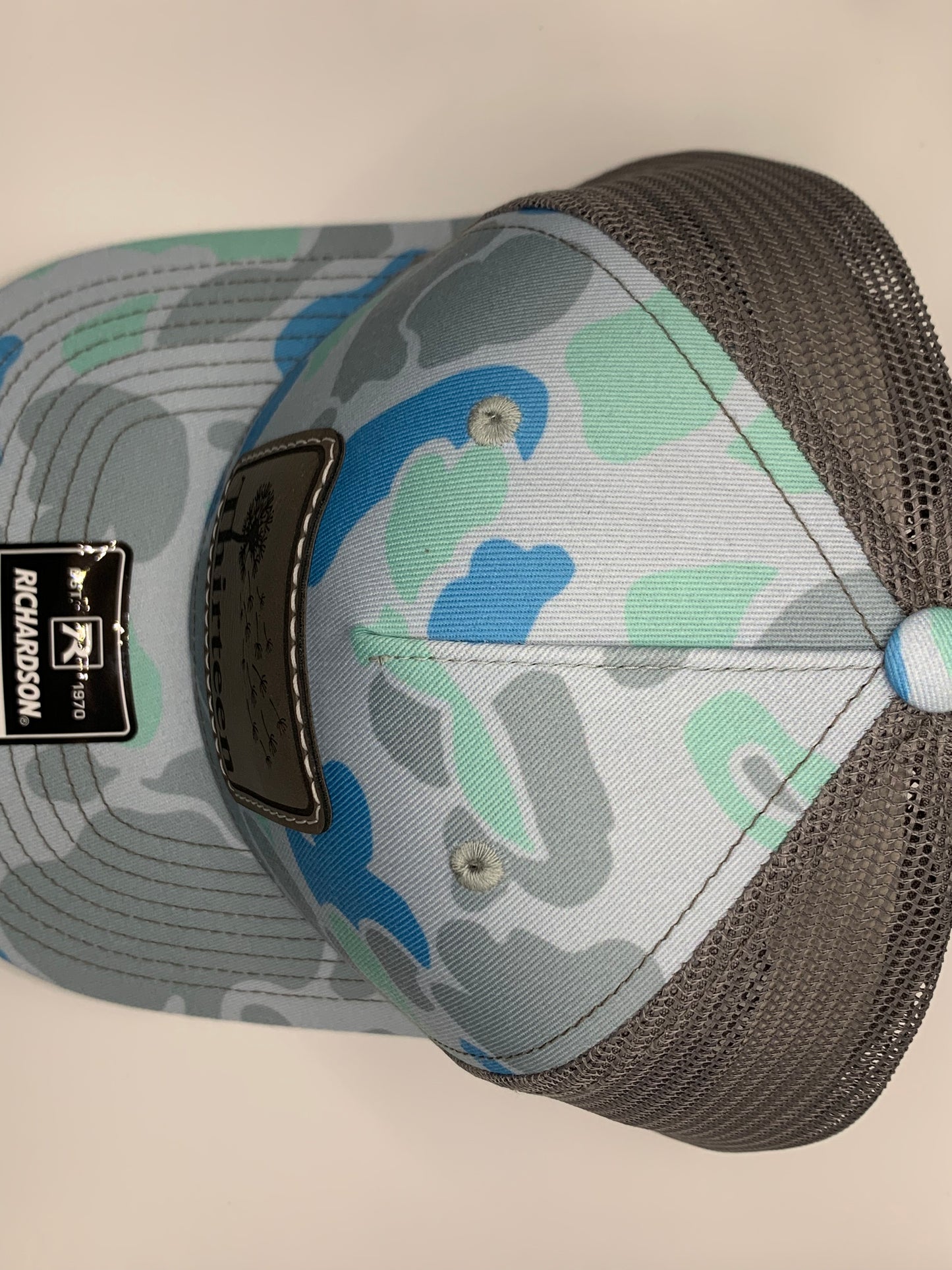Saltwater Duck Camo/ Charcoal- Grey Leather Patch